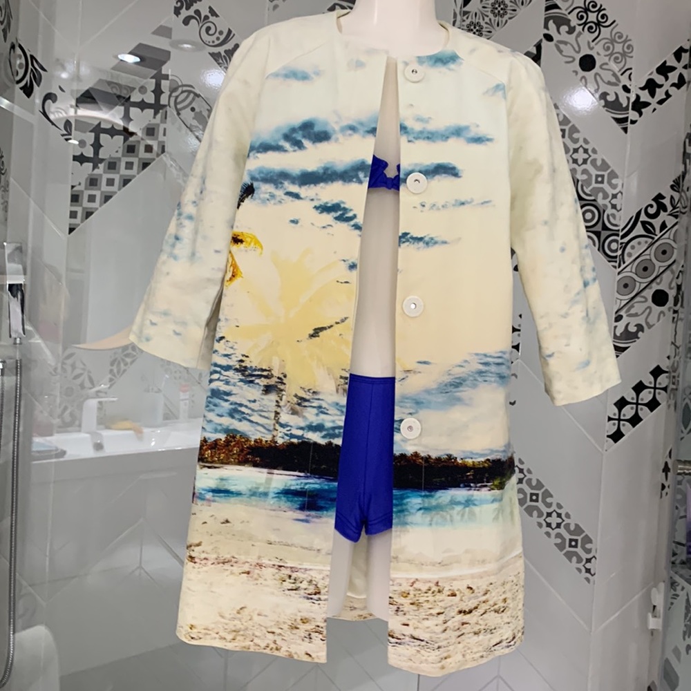 NWOT🌸424 FIFTH Lord & Taylor Tropical Palm Beach Print Dress Jacket - Picture 6 of 17